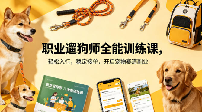 职业遛狗师全能训练课，轻松入行，稳定接单，开启宠物赛道副业-吾爱云课堂