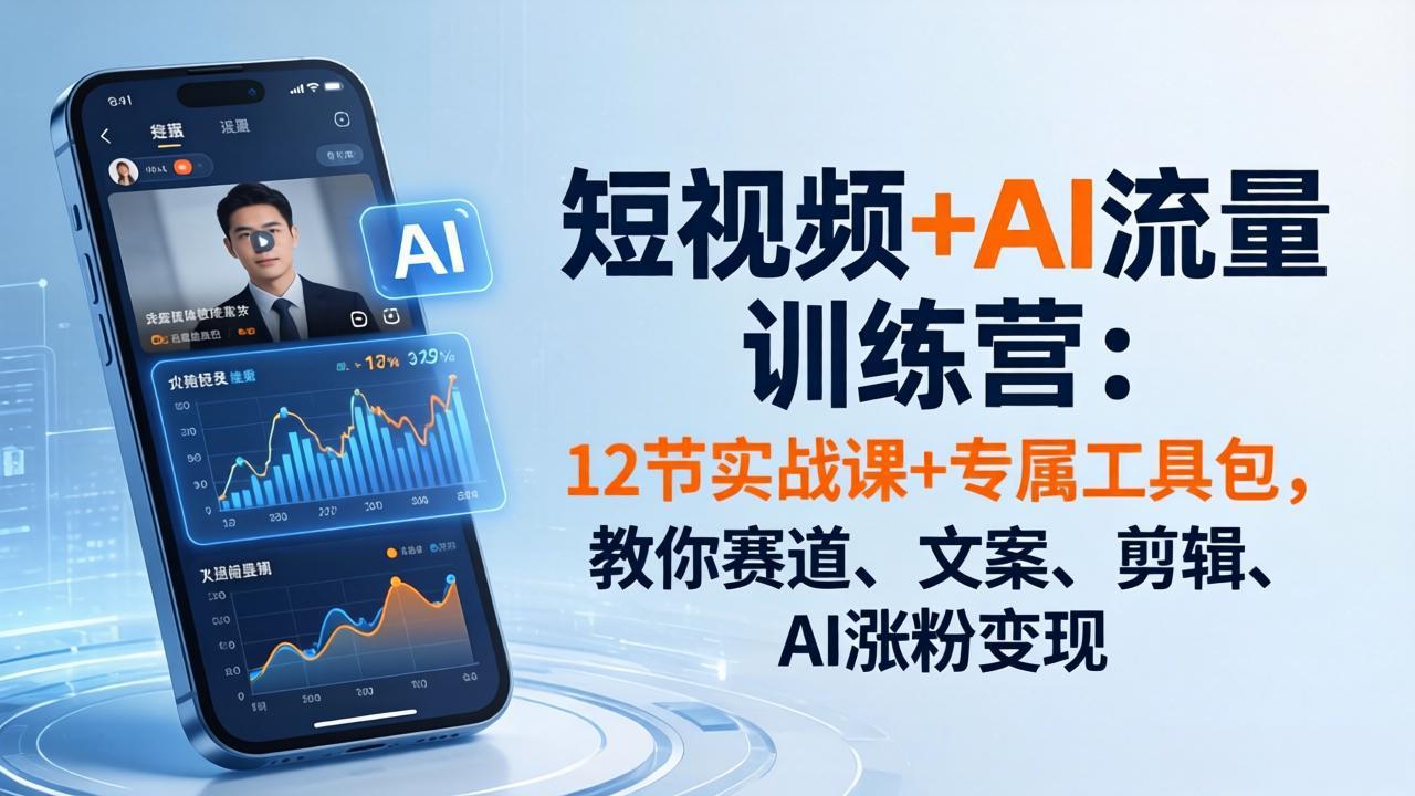 短视频+AI流量训练营：12节实战课+专属工具包，教你赛道、文案、剪辑、AI涨粉变现-吾爱云课堂