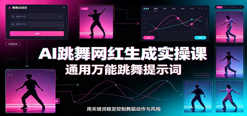 AI跳舞网红生成实操课：通用万能跳舞提示词，多模型适配，人物舞蹈视频制作全套教学-吾爱云课堂