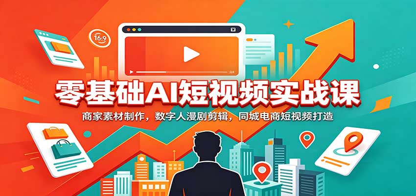零基础AI短视频实战课：商家素材制作，数字人漫剧剪辑，同城电商短视频打造-吾爱云课堂
