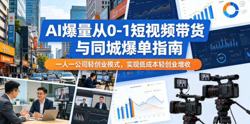AI爆量从0-1短视频带货与同城爆单指南，一人一公司轻创业模式，实现低成本轻创业增收-吾爱云课堂