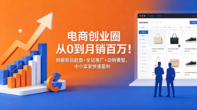 电商创业圈从0到月销百万！拆解新品起盘+全站推广+动销模型，中小卖家快速盈利-吾爱云课堂