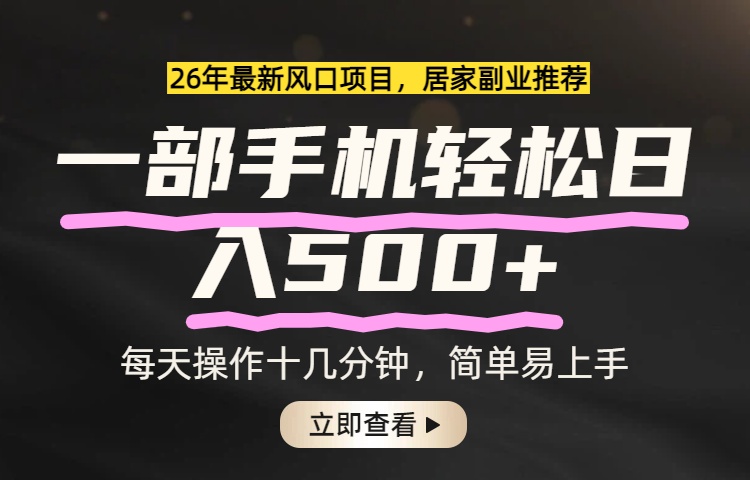 26年居家副业首选，一部手机轻松日入500+，长期稳定可做-吾爱云课堂