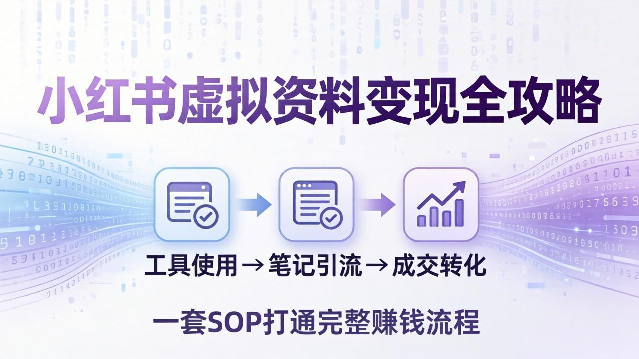小红书虚拟资料变现全攻略：从工具使用到笔记引流成交，一套 SOP 打通完整赚钱流程-吾爱云课堂