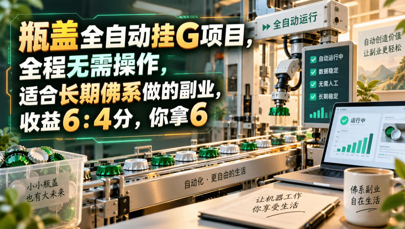 瓶盖全自动挂G项目，全程无需操作，适合长期佛系做的副业，收益6：4分，你拿6【揭秘】-吾爱云课堂