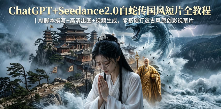 ChatGPT+Seedance2.0白蛇传国风短片全教程｜AI脚本撰写+高清出图+视频生成，零基础打造古风原创影视短片-吾爱云课堂
