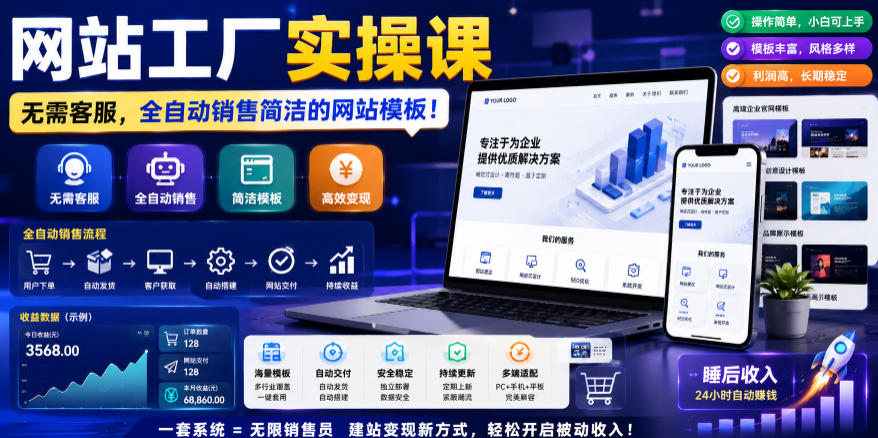 网站工厂实操课，无需客服，网站模板自动赚钱！【原创双语字幕】-吾爱云课堂