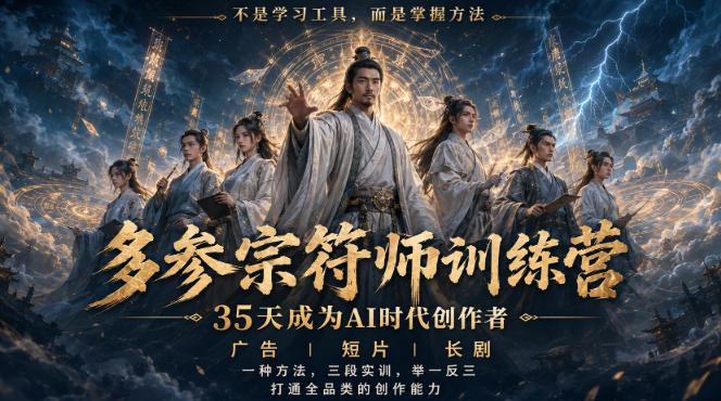 多参宗符师训练营，35天成为AI时代创作者，广告|短片|长剧，一种方法，三段实训，举一反三，打通全品类的创作能力-吾爱云课堂