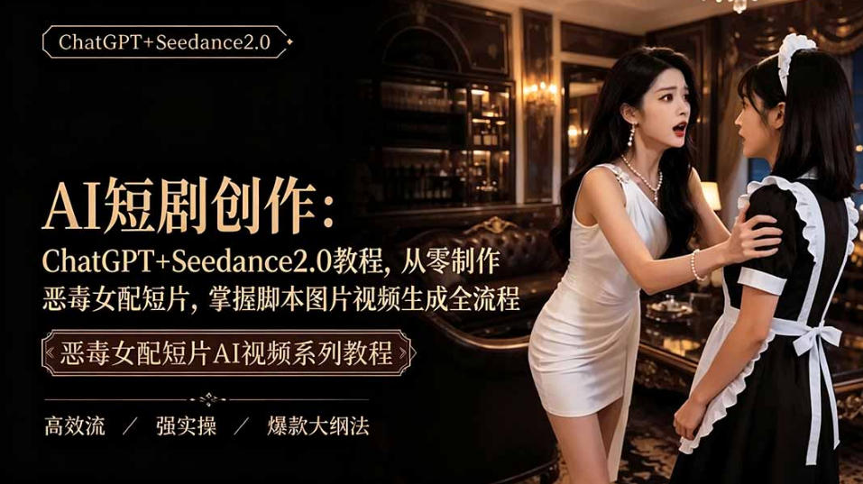 AI短剧从零创作实战课｜ChatGPT脚本撰写+Seedance2.0视频生成，恶毒女配短剧全流程教程-吾爱云课堂