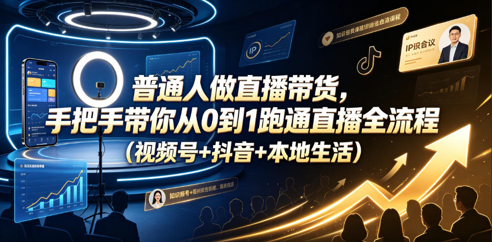 普通人做直播带货，手把手带你从0到1跑通直播全流程(视频号+抖音+本地生活)-吾爱云课堂