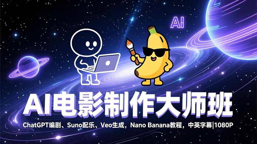AI电影制作大师班：ChatGPT编剧、Suno配乐、Veo生成，Nano Banana教程，中英字幕|1080P-吾爱云课堂
