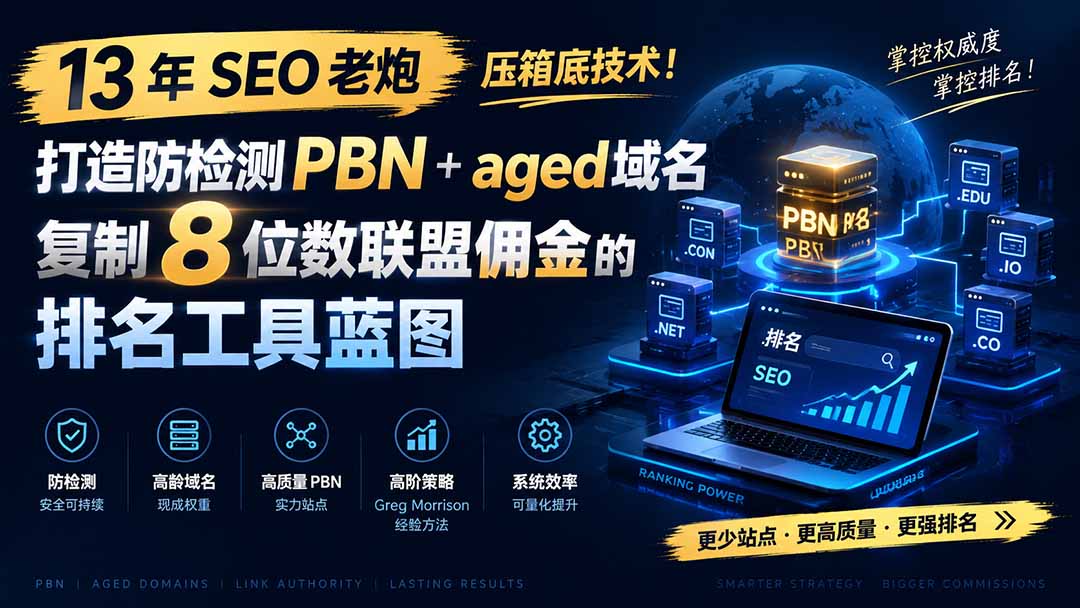 13 年 SEO 老炮压箱底技术！打造防检测 PBN+aged 域名，复制 8 位数联盟佣金的排名工具蓝图【原创双语字幕】-吾爱云课堂