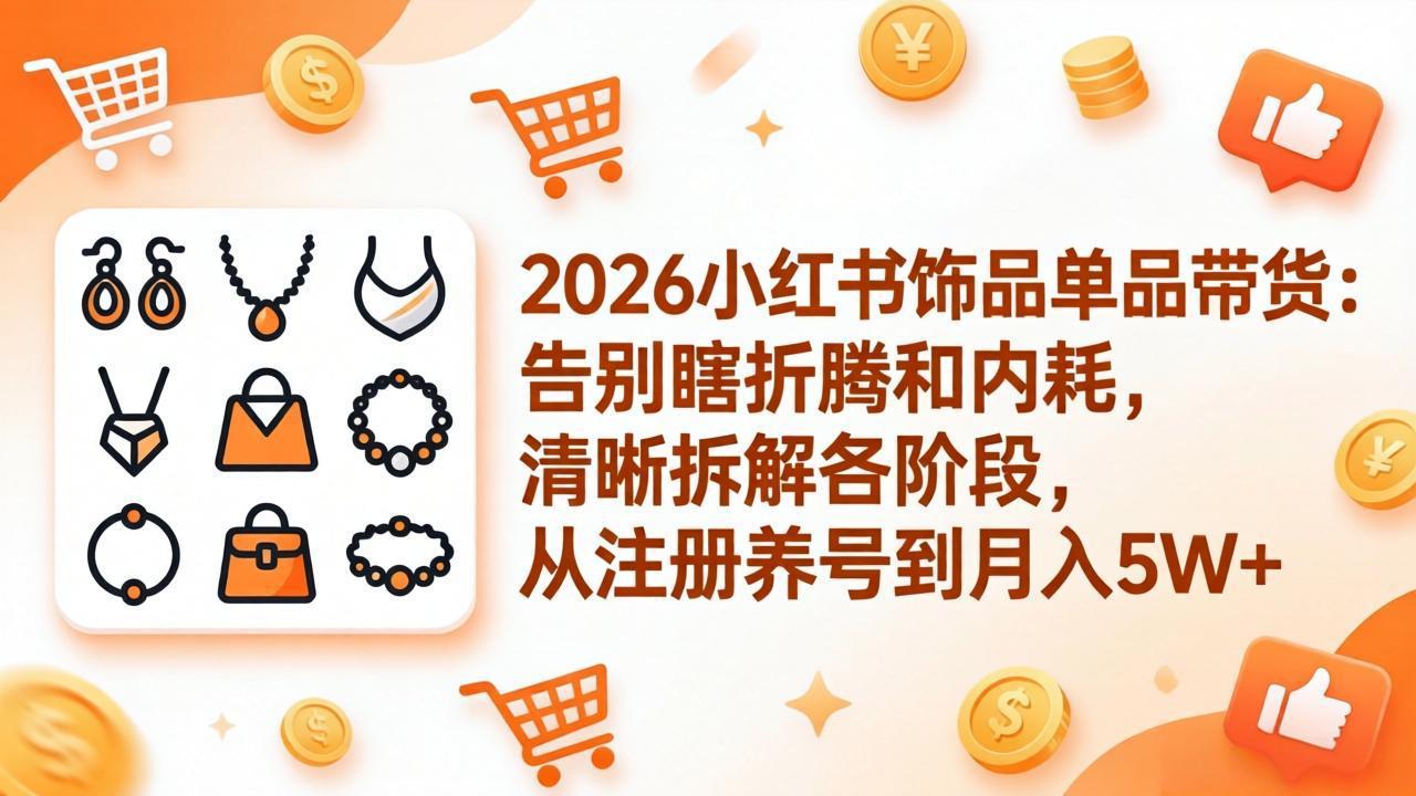 2026小红书饰品单品带货：告别瞎折腾和内耗，清晰拆解各阶段，从注册养号到月入5W+-吾爱云课堂