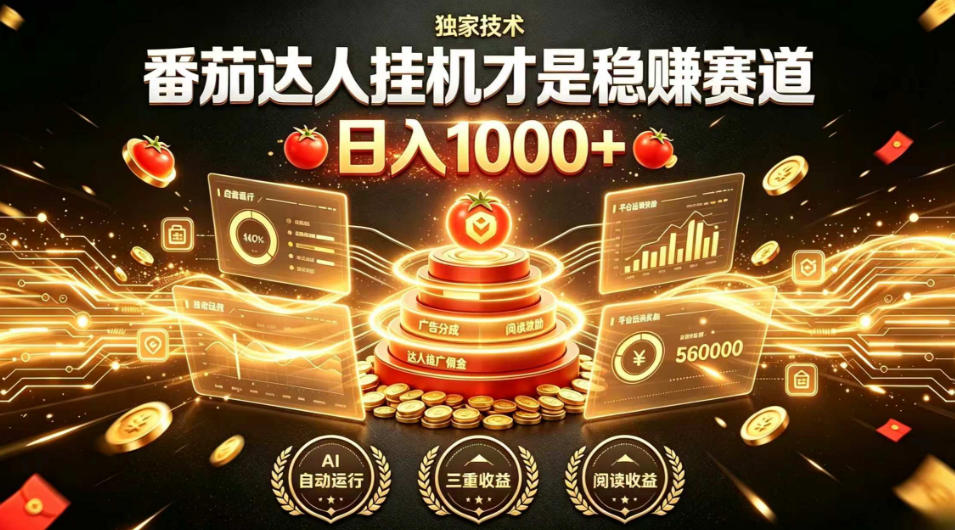 别再瞎找副业！番茄达人挂G才是稳賺赛道，日入1000+，全程傻瓜式操作，可矩阵放大【揭秘】-吾爱云课堂
