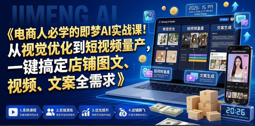 电商人必学的即梦AI实战课！从视觉优化到短视频量产，一键搞定店铺图文、视频、文案全需求-吾爱云课堂