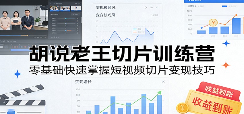 胡说老王切片训练营，零基础快速掌握短视频切片变现技巧-吾爱云课堂
