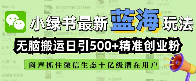 小绿书无脑搬运引流,全自动日引500精准创业粉,微信生态内又一个闷声发财的机会-吾爱云课堂