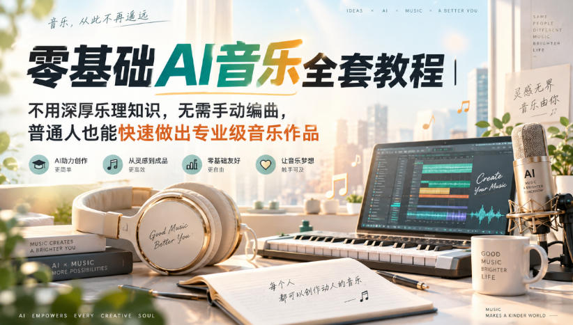 零基础AI音乐全套教程｜不用深厚乐理知识，无需手动编曲，普通人也能快速做出专业级音乐作品-吾爱云课堂