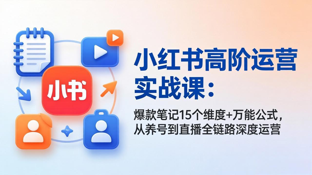 小红书高阶运营实战课：爆款笔记15个维度+万能公式，从养号到直播全链路深度运营-吾爱云课堂