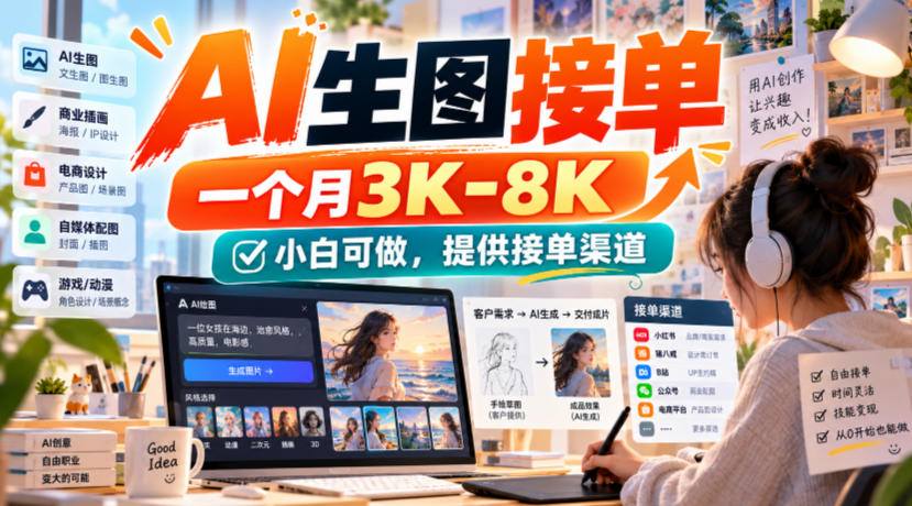 AI生图接单，一个月3K-8K，小白可做，提供接单渠道-吾爱云课堂