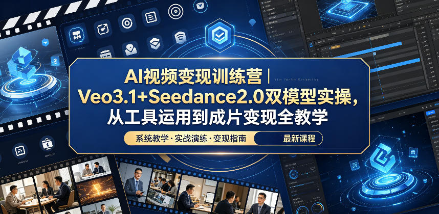 AI视频变现训练营｜Veo3.1+Seedance2.0双模型实操，从工具运用到成片变现全教学-吾爱云课堂