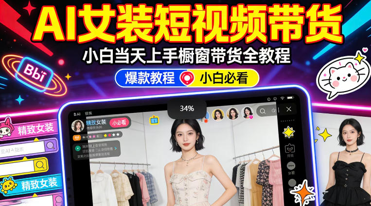 AI女装短视频橱窗带货：小白零门槛当天上手，高佣金爆款轻松賺！-吾爱云课堂