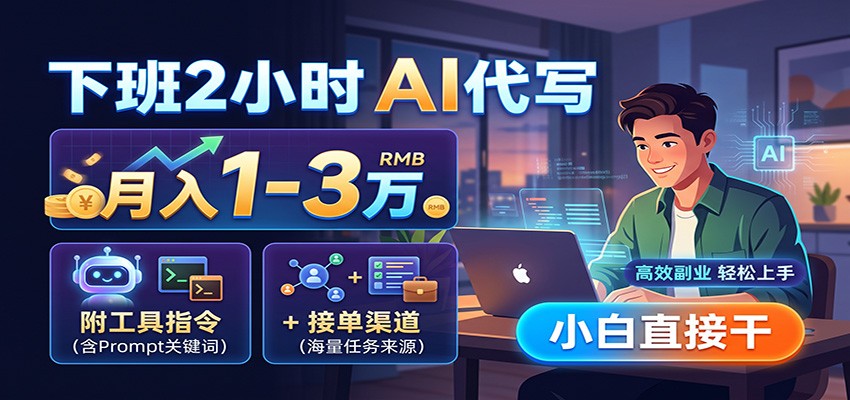 下班2小时AI代写，月入1-3万，附工具指令+接单渠道，小白直接干-吾爱云课堂