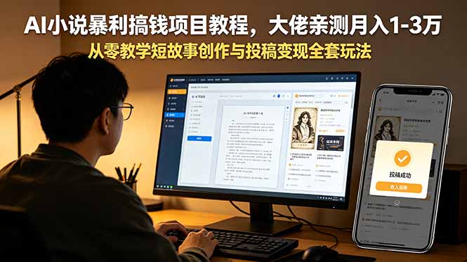 AI小说暴利搞钱项目教程，大佬亲测月入1-3万，从零教学短故事创作与投稿变现全套玩法-吾爱云课堂