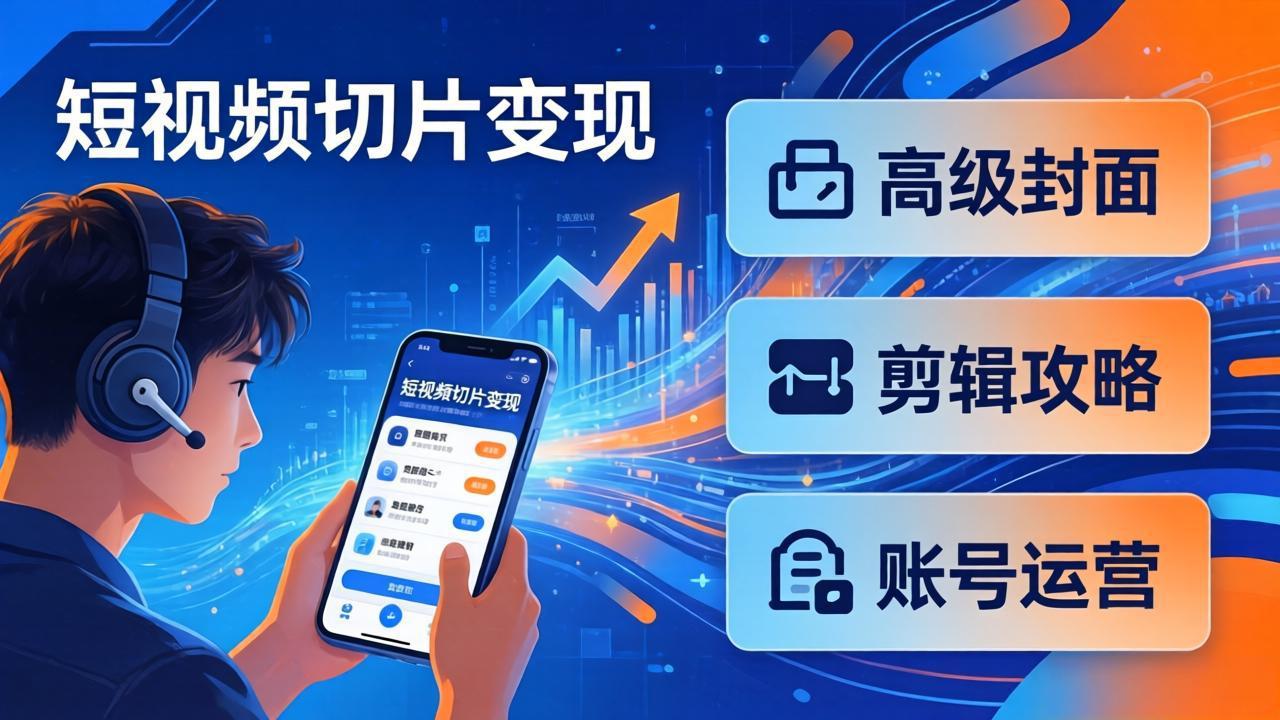 短视频切片变现速成班2.0：高级封面+剪辑攻略+账号运营，0基础小白快速入局副业-吾爱云课堂