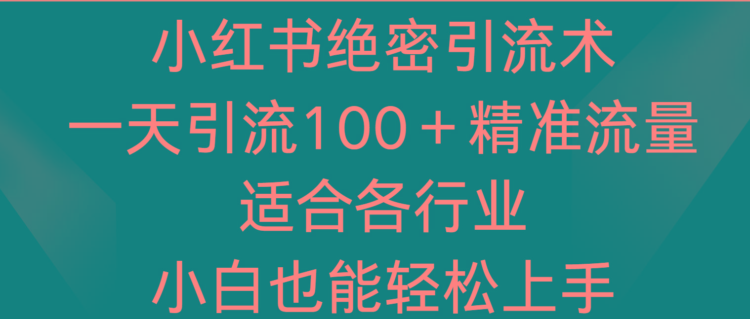 小红书绝密引流术,一天引流100+精准流量,适合各个行业,小白也能轻松上手-吾爱云课堂