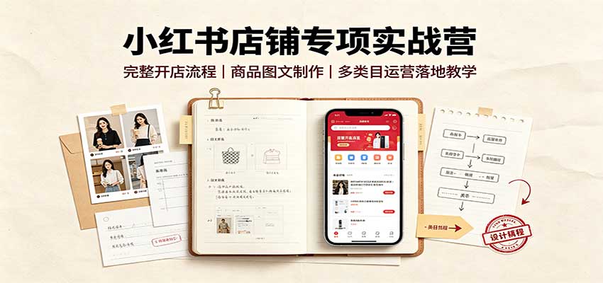 小红书店铺专项实战营：完整开店流程，商品图文制作，多类目运营落地教学-吾爱云课堂