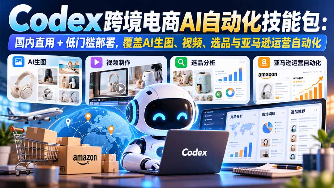 【无水印】Codex跨境电商AI自动化技能包：国内直用+低门槛部署，覆盖AI生图、视频、选品与亚马逊运营自动化-吾爱云课堂