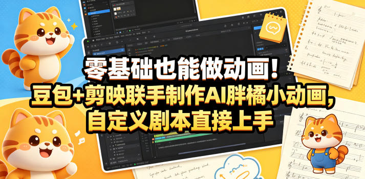 零基础也能做动画！豆包+剪映联手制作AI胖橘小动画，自定义剧本直接上手-吾爱云课堂