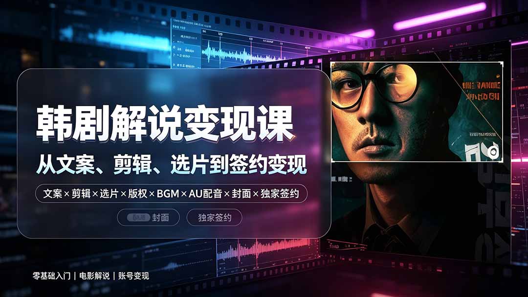 抖音270W粉丝博主亲授韩剧解说课:文案×剪辑×选片×版权×BGM×AU配音×封面×独家签约,零基础到变现-吾爱云课堂