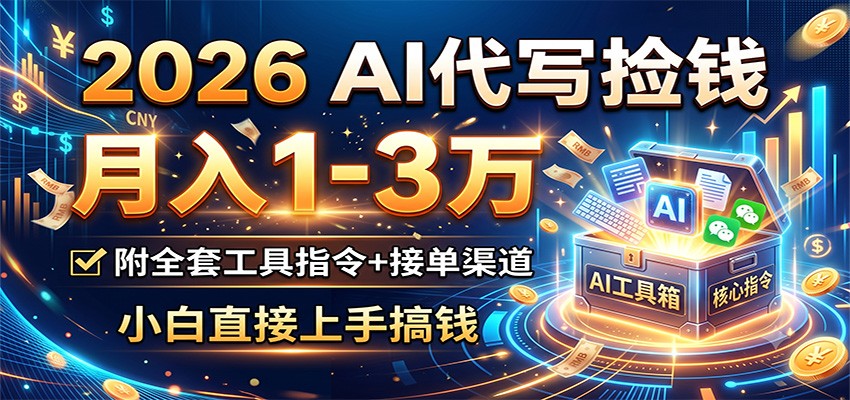 2026 AI代写捡钱，月入1-3万，附全套工具指令+接单渠道，小白直接上手搞钱-吾爱云课堂