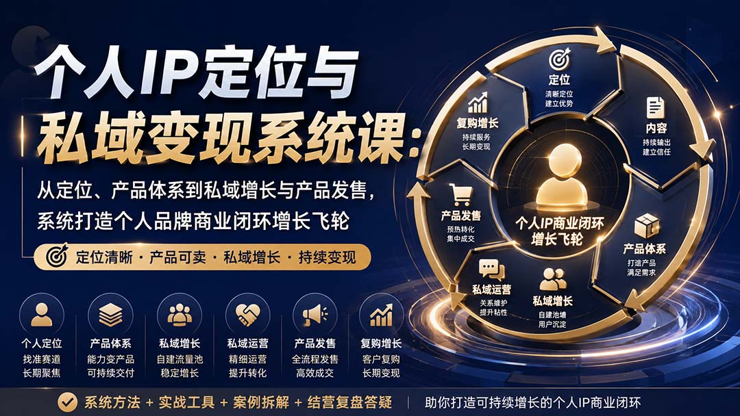 个人IP定位与私域变现系统课：从定位、产品体系到私域增长与产品发售，系统打造个人品牌商业闭环增长飞轮-吾爱云课堂