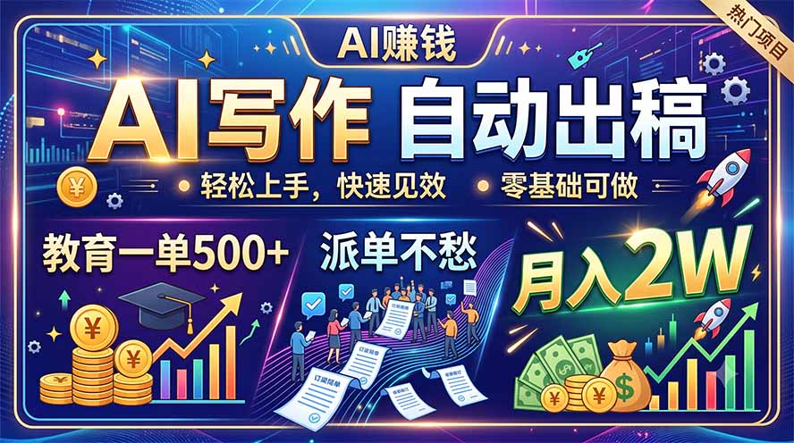 AI写作自动出稿，教育一单500+，派单不愁，月入2W-吾爱云课堂