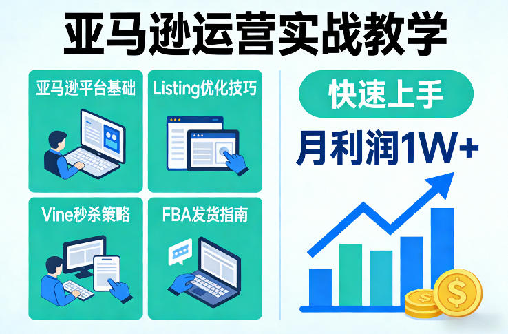 亚马逊运营实战教学，亚马逊平台+Listing优化+Vine秒杀+FBA发货等，快速上手，实现店铺月利润1W-吾爱云课堂