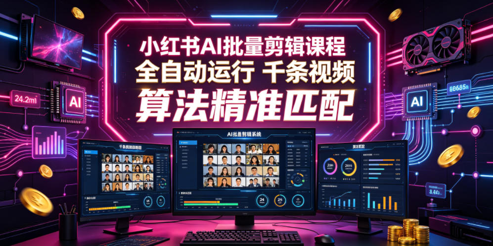 小红书AI批量剪辑课程,24小时全自动运行,解放双手专注运营,千条视频批量处理,小红书算法精准匹配-吾爱云课堂