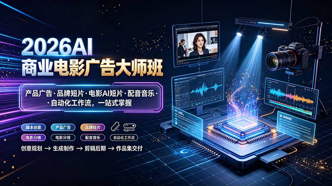 2026AI商业电影广告大师班：产品广告·品牌短片·电影AI短片·配音音乐·自动化工作流，一站式掌握-吾爱云课堂