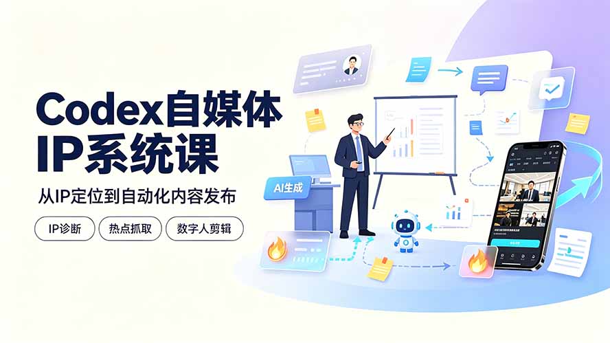 Codex自媒体IP系统课：IP诊断/热点抓取/IP蒸馏 Skill，爆款复刻数字人多平台自动发布教程-吾爱云课堂