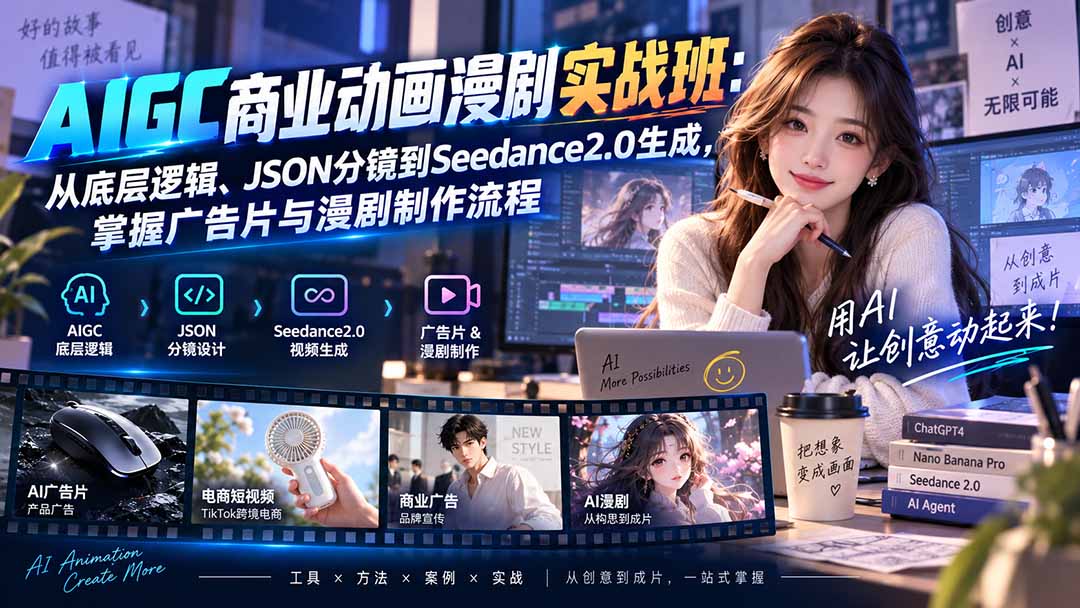 AIGC商业动画漫剧实战班-更新：从底层逻辑、JSON分镜到Seedance2.0生成，掌握广告片与漫剧制作流程-吾爱云课堂