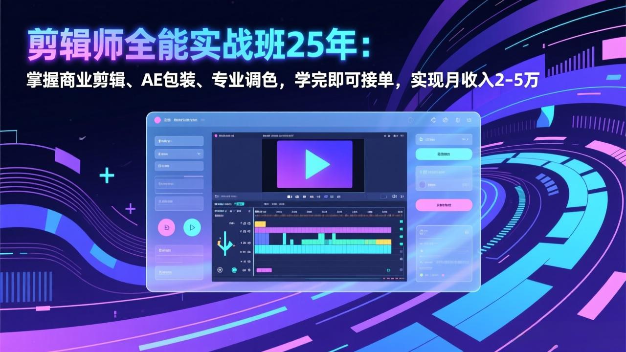 剪辑师全能实战班25年：掌握商业剪辑、AE包装、专业调色，学完即可接单，实现月收入2-5万-吾爱云课堂