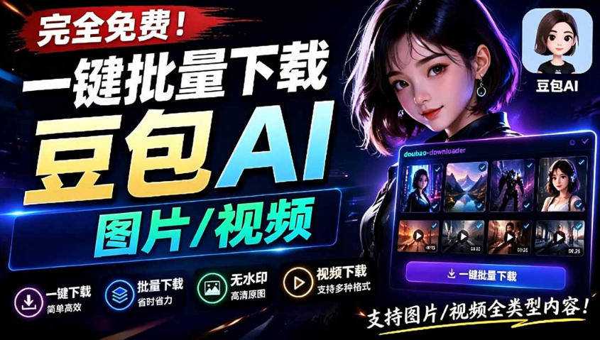 Github最新发布！一键批量下载豆包AI无水印图片/视频，简单易用，自动解析提示词-吾爱云课堂