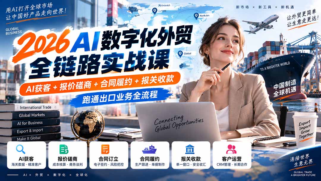 2026AI数字化外贸全链路实战课:AI获客+报价磋商+合同履约+报关收款,跑通出口业务全流程-吾爱云课堂