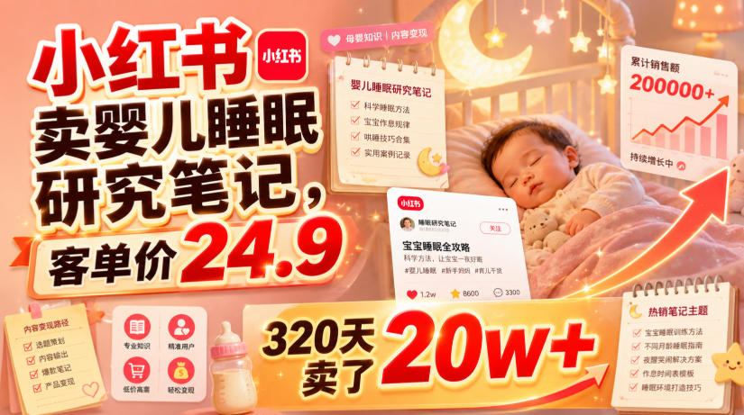 小红书卖婴儿睡眠研究笔记,客单价24.9,320天卖了20w+-吾爱云课堂