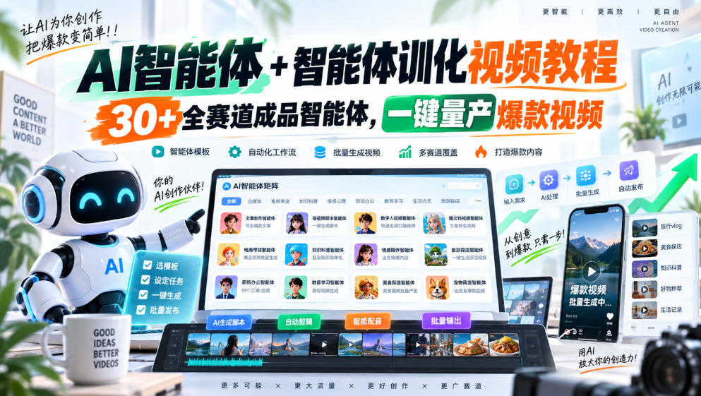 AI智能体+智能体训化视频教程，30+全赛道成品智能体，一键量产爆款视频-吾爱云课堂