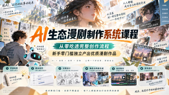 AI生态漫剧制作系统课程，从零吃透完整创作流程，新手零门槛独立产出优质漫剧作品-吾爱云课堂