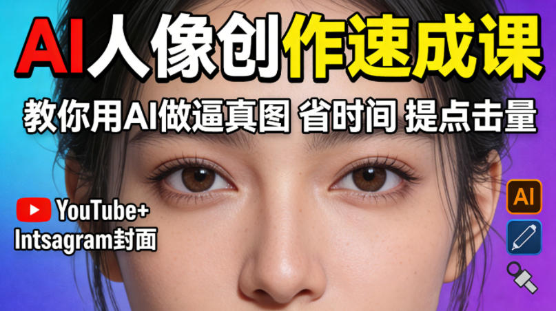 YouTube+Instagram封面没人点？AI人像创作速成课，教你用AI做逼真图，省时间还能提点击量！-吾爱云课堂