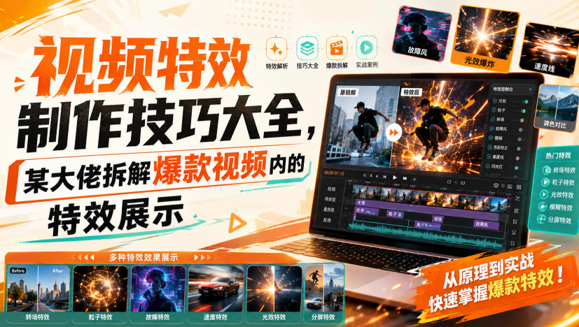 视频特效制作技巧大全，某大佬拆解爆款视频内的特效展示-吾爱云课堂